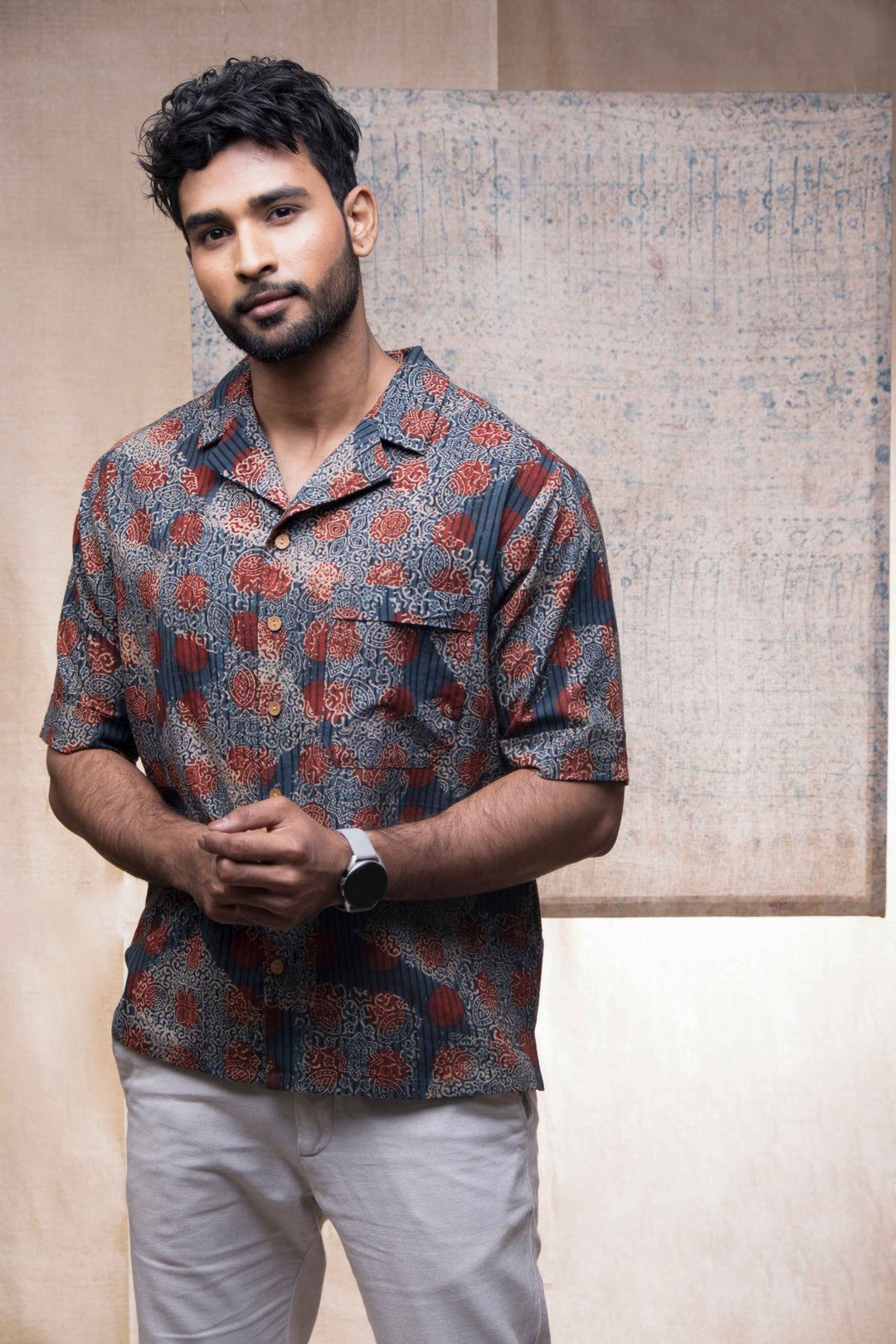 Hand block printed Ajrakh Allover holiday formal for men