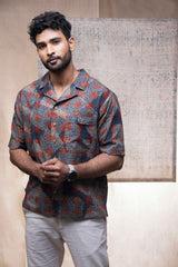 Hand block printed Ajrakh Allover holiday formal for men