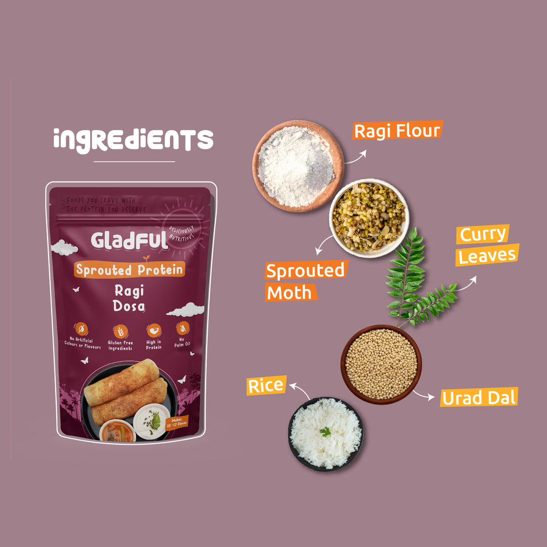 Gladful Sprouted dosa ragi instant mix protein for families and kids (pack of 2) - 400 gms