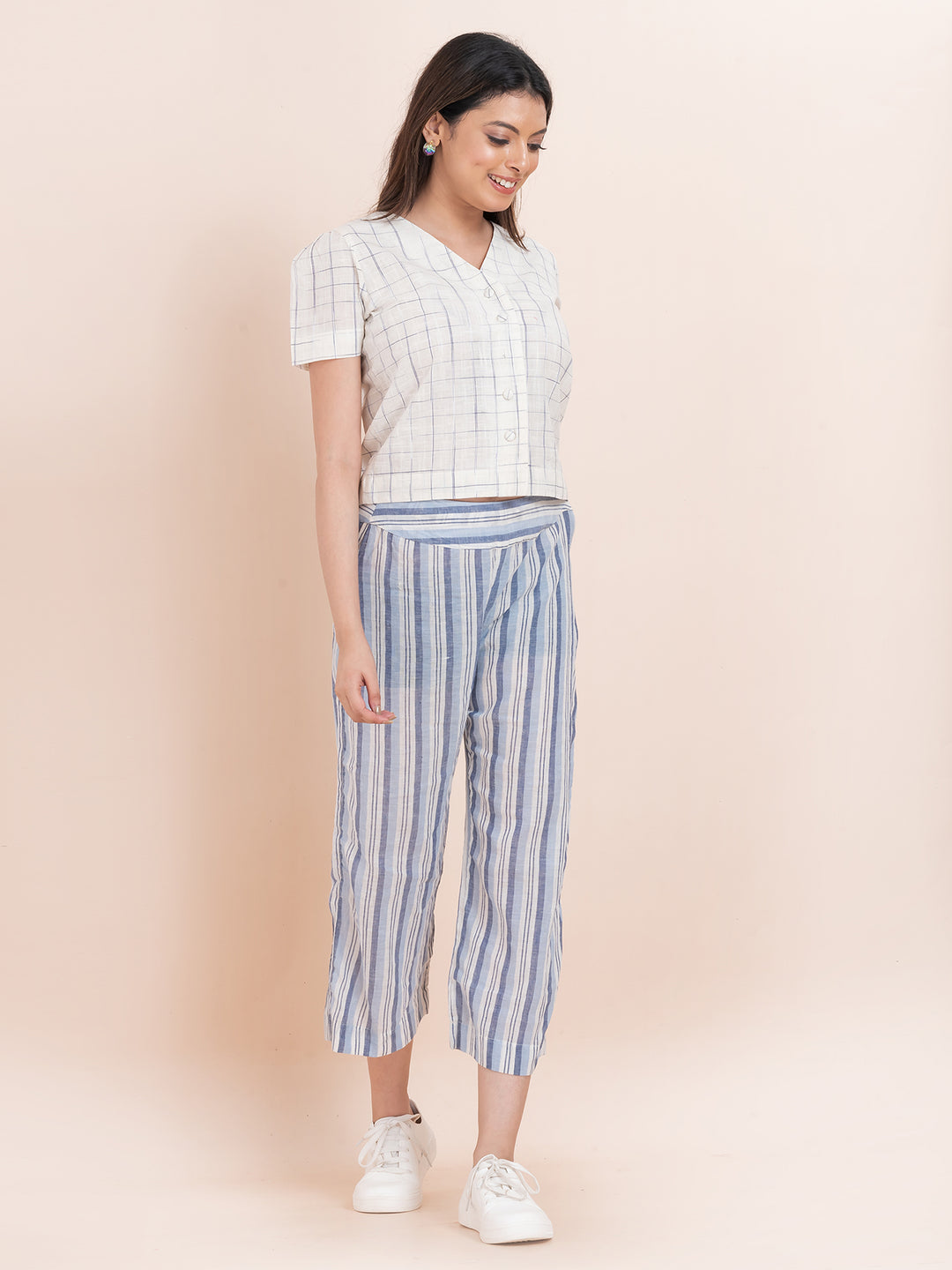OCAU Basic Striped Wide Leg Cropped Pant - Navy Striped