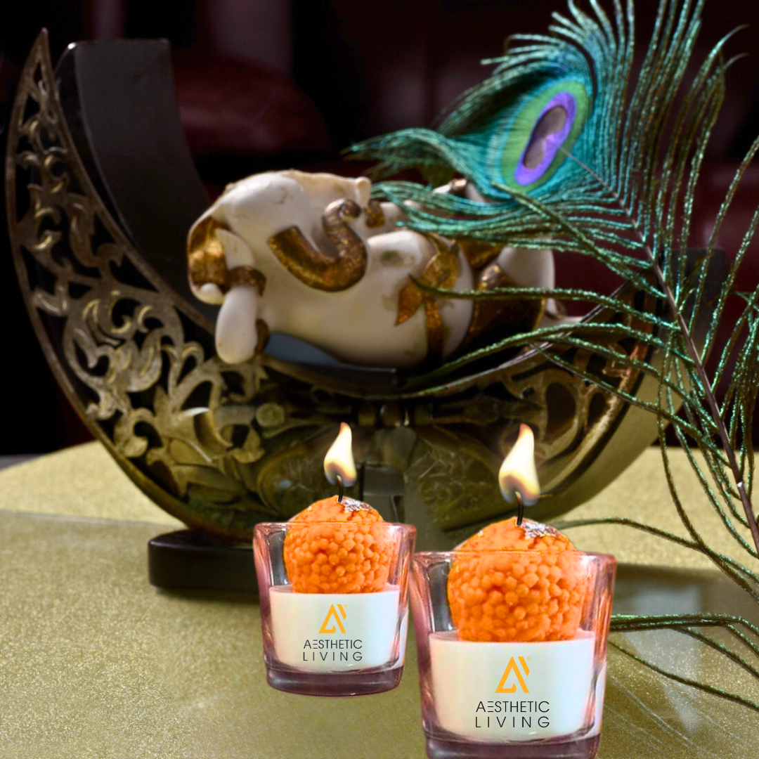Aesthetic Living Festive Motichoor Laddoo Soywax Candle (Jasmine)- 75 g