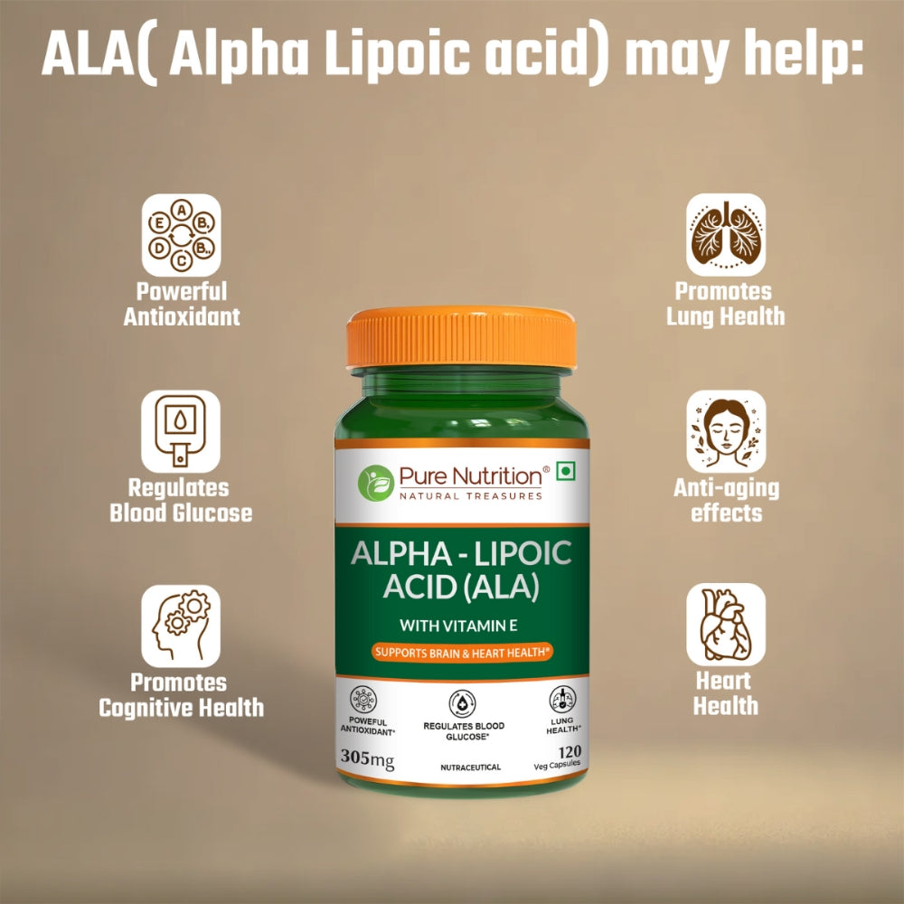 Alpha Lipoic Acid (ALA) 300 mg with Vitamin E | 120 Veg Capsules