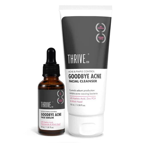 ThriveCo Goodbye Acne Kit | Anti-Acne Serum (30ml) and Face Wash (100ml) | Reduces Pimples, Acne Marks & Sebum Production | For Women & Men