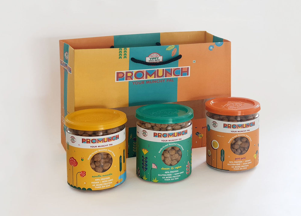 PROMUNCH Gift Pack ( Pack of 3, Flavour: Cheese & Onion, Peri-Peri and Noodle Masala - 150G Each)