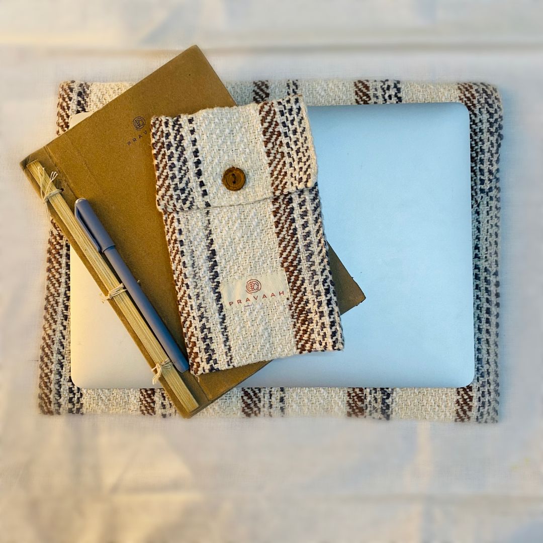 Pravaah Kese laptop sleeve | hemp cotton blend | washable | fits 11”-13” screen laptops