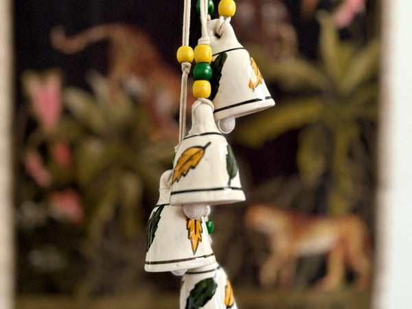 Macrame Symphony, 4 Mini Ceramic Bells Home Wall Décor Handmade Home Wall Décor, Wind chime
