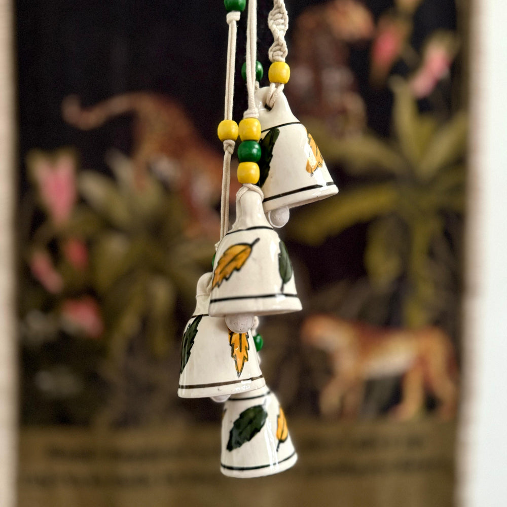 Macrame Symphony, 4 Mini Ceramic Bells Home Wall Décor Handmade Home Wall Décor, Wind chime