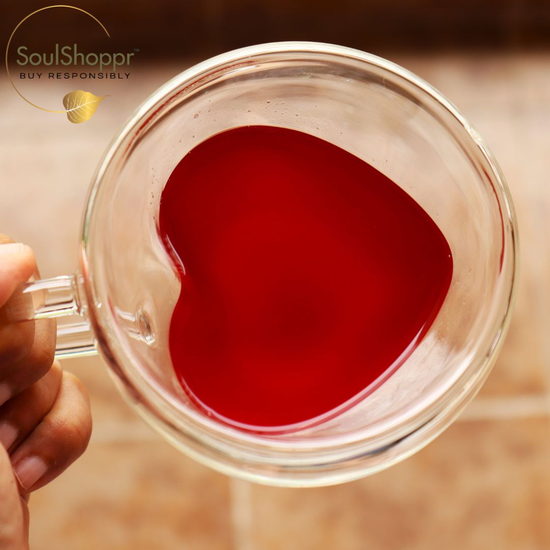 Soul Shoppr (Set of 2) Heart Shaped Double Wall Glass Coffee Mug With Handle, 250ML – Borosilicate Cup for Tea, Chai, Coffee | Romantic Valentine&