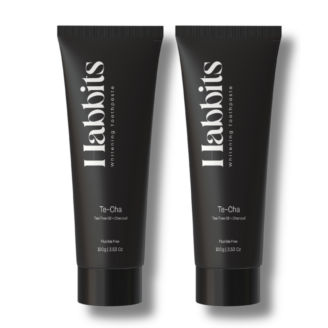Habbits Natural Oral Care Bundle | 2 Charcoal Toothpaste (100g Each) + 4 Biodegradable Toothbrushes | Tea Tree + Activated Charcoal | Fights Plaque & Bad Breath | Natural, Vegan, Enamel-Safe Toothpaste |