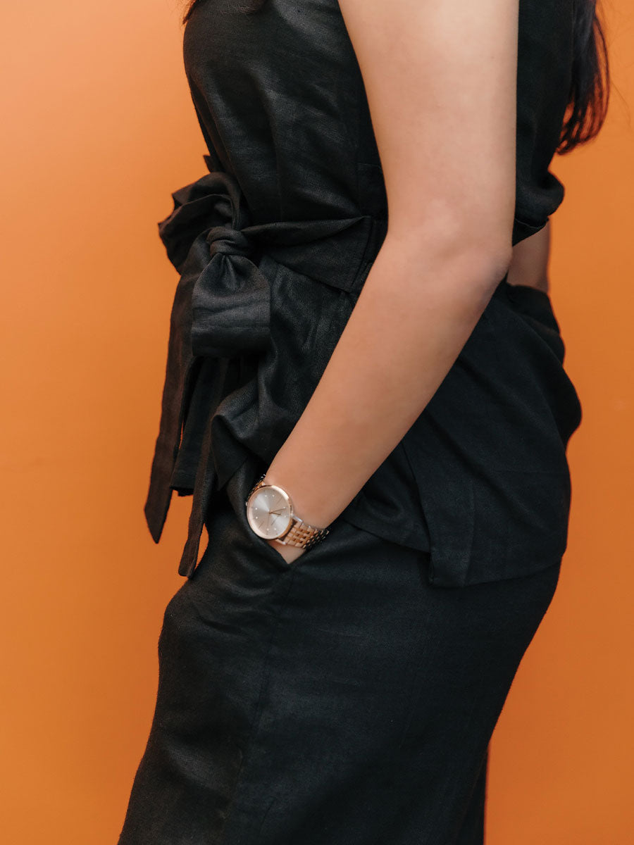 LINEN FRILL BOW CO-ORD SET