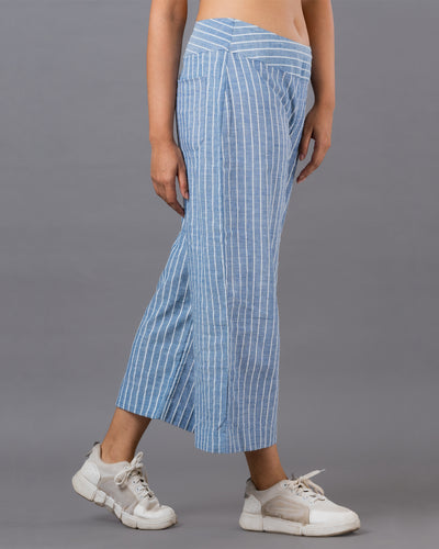 Blue striped wide legged cropped pants