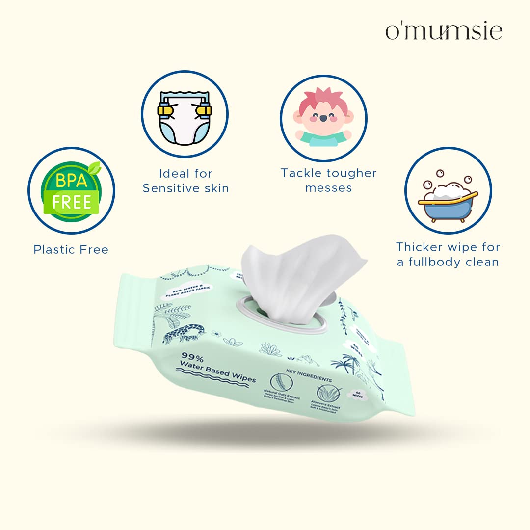 Thickest 99% Water Cotton Baby Wipes for Sensitive Skin (60 pcs)