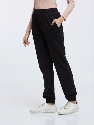 Black 100% cotton loop knit comfy jogger women