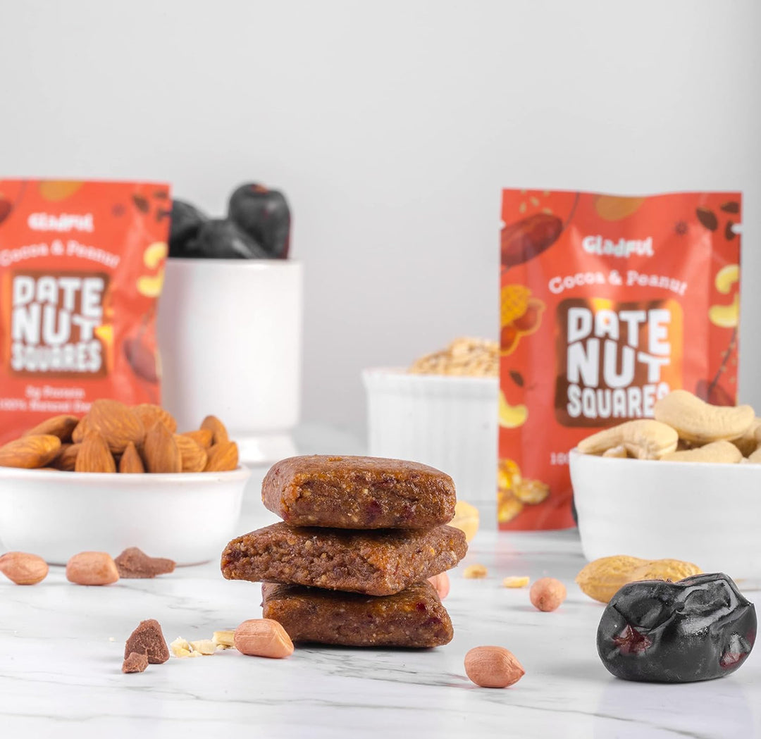 Gladful Date nut squares - cocoa and peanut - pack of 1