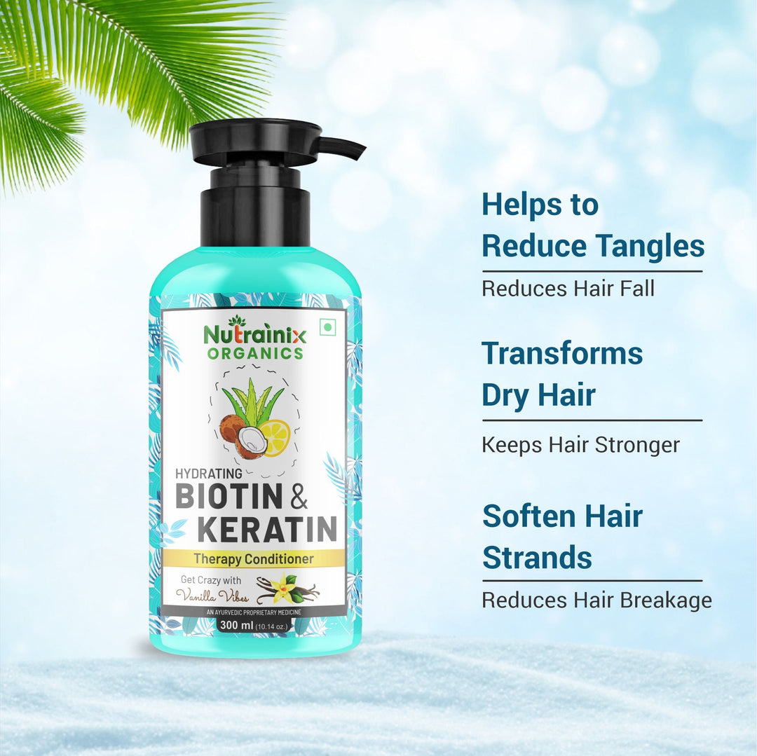 Nutrainix Organics Hydrating Biotin & Keratin Rescue Conditioner Miracle Worker for Damaged, Frizzy & Color-Treated Hair - 300 ml