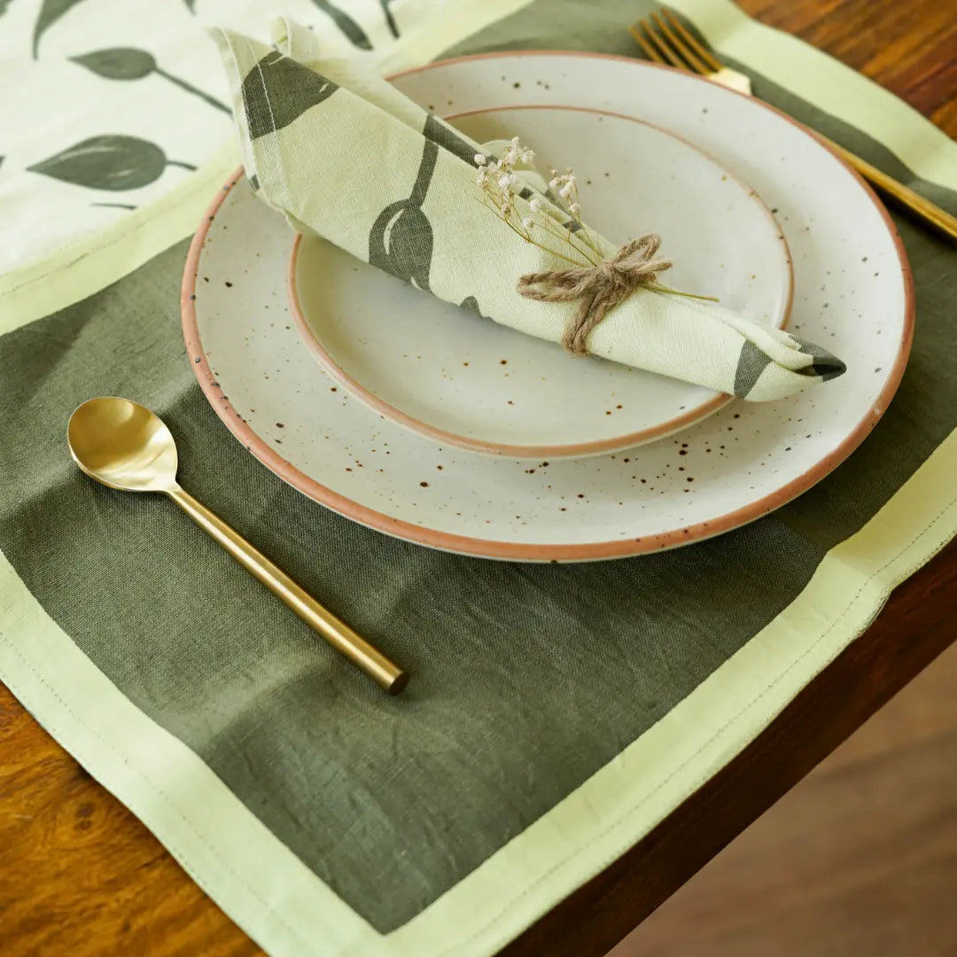 Pravaah Pahi table linen set | pure hemp | table runner, napkins and placemats | hand printed in small batches