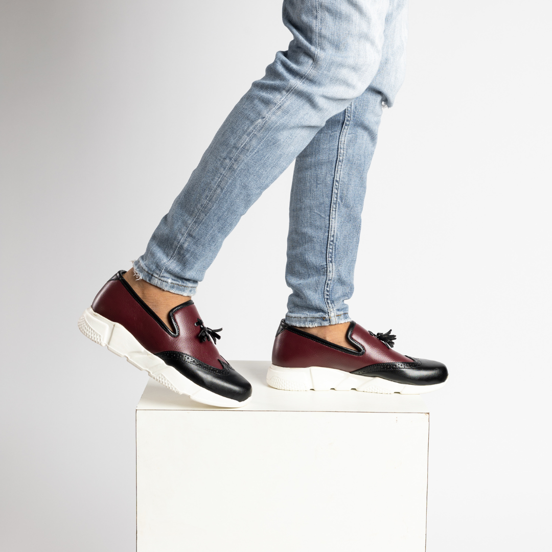 Monkstory Chunky Dual Colour Tassel Sneakers - Burgundy/Black