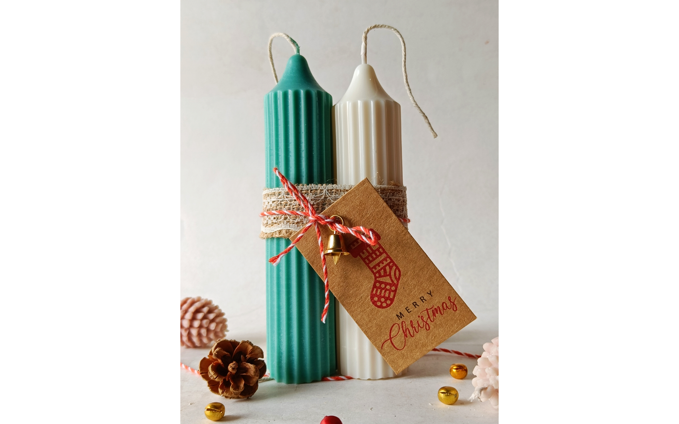 Christmas Special - Hope Pillar Candles - Set of 2 (Green & White)