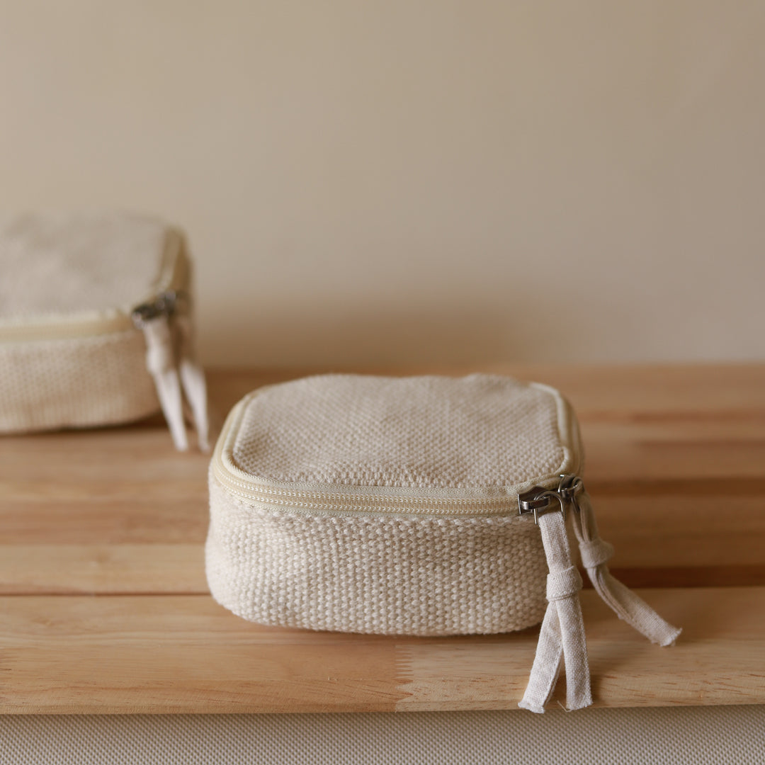 Akiiko Woven Cotton Box Pouches | Full Zip Opening | Set of 3
