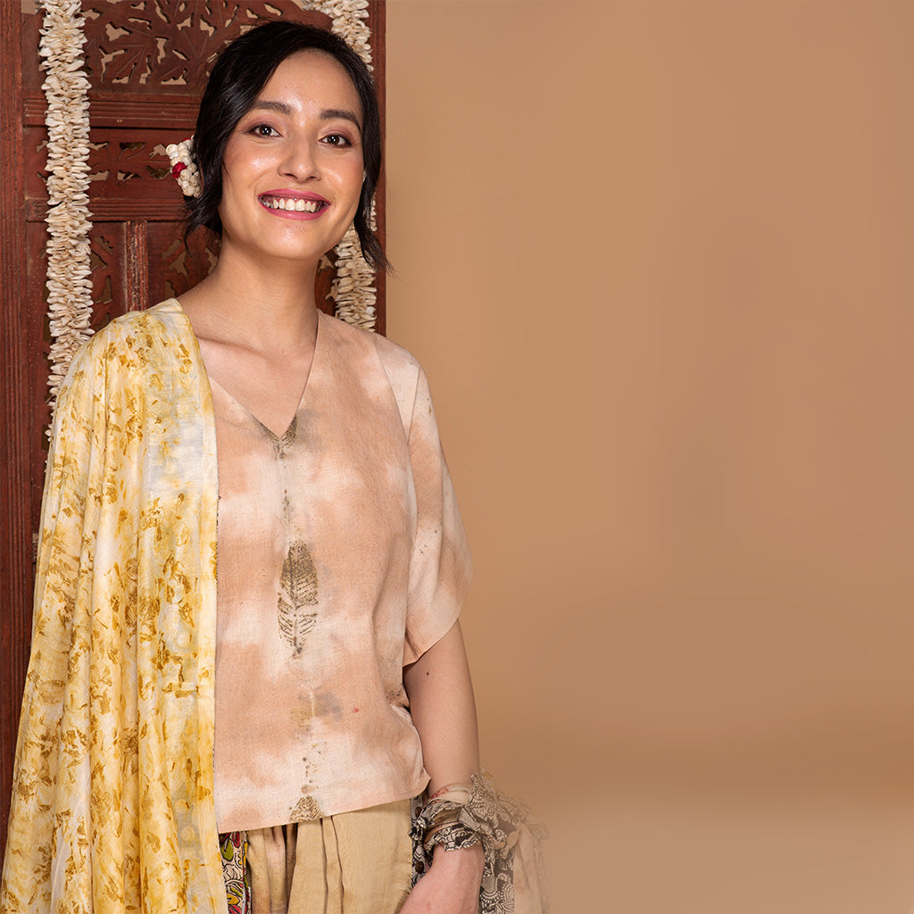 "Bageeya “Blushed” Natural dyed Khadi Organic Cotton Crop Top
 | Crafted with Sacred Temple catechu and Amrud"