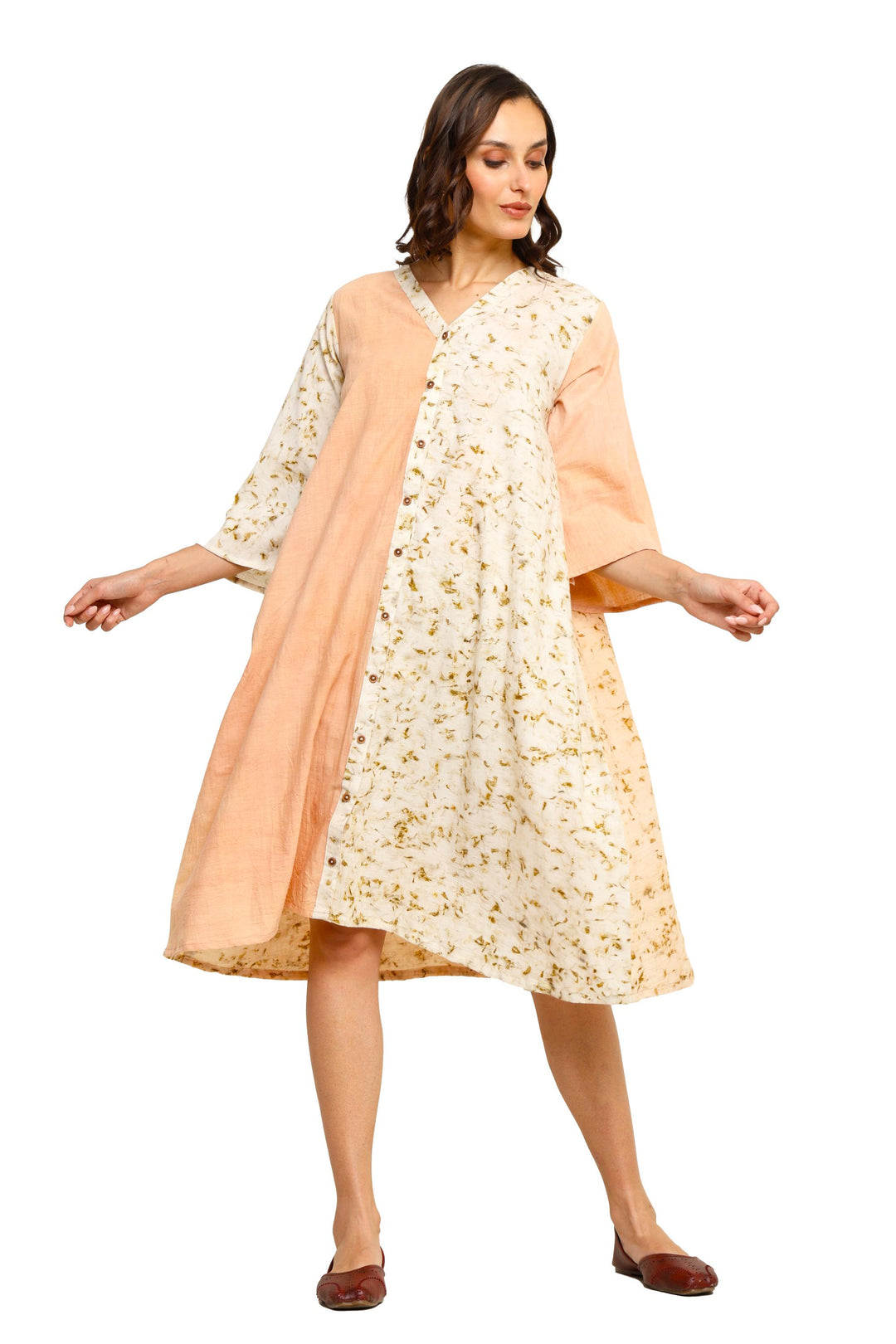Bageeya "Sunrise Meadow" Natural Dyed Handcrafted Handwoven cotton Button Down dress | Crafted with Sacred temple Marigold and herbs