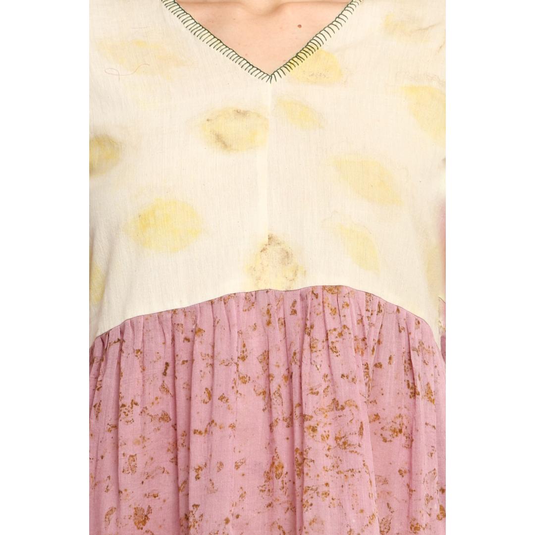 Bageeya "Hanami" Organic Cambric Cotton Tiered Dress | Crafted with Katha and Temple Rose