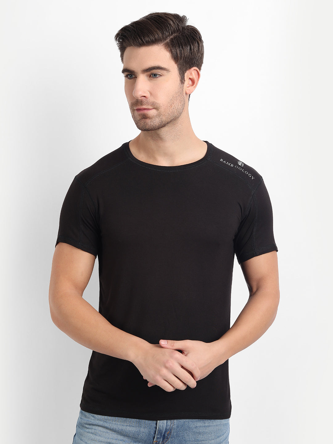 Bamboo Fabric Black T-Shirt for Men – Soft, Eco-Friendly, Breathable, Slim Fit