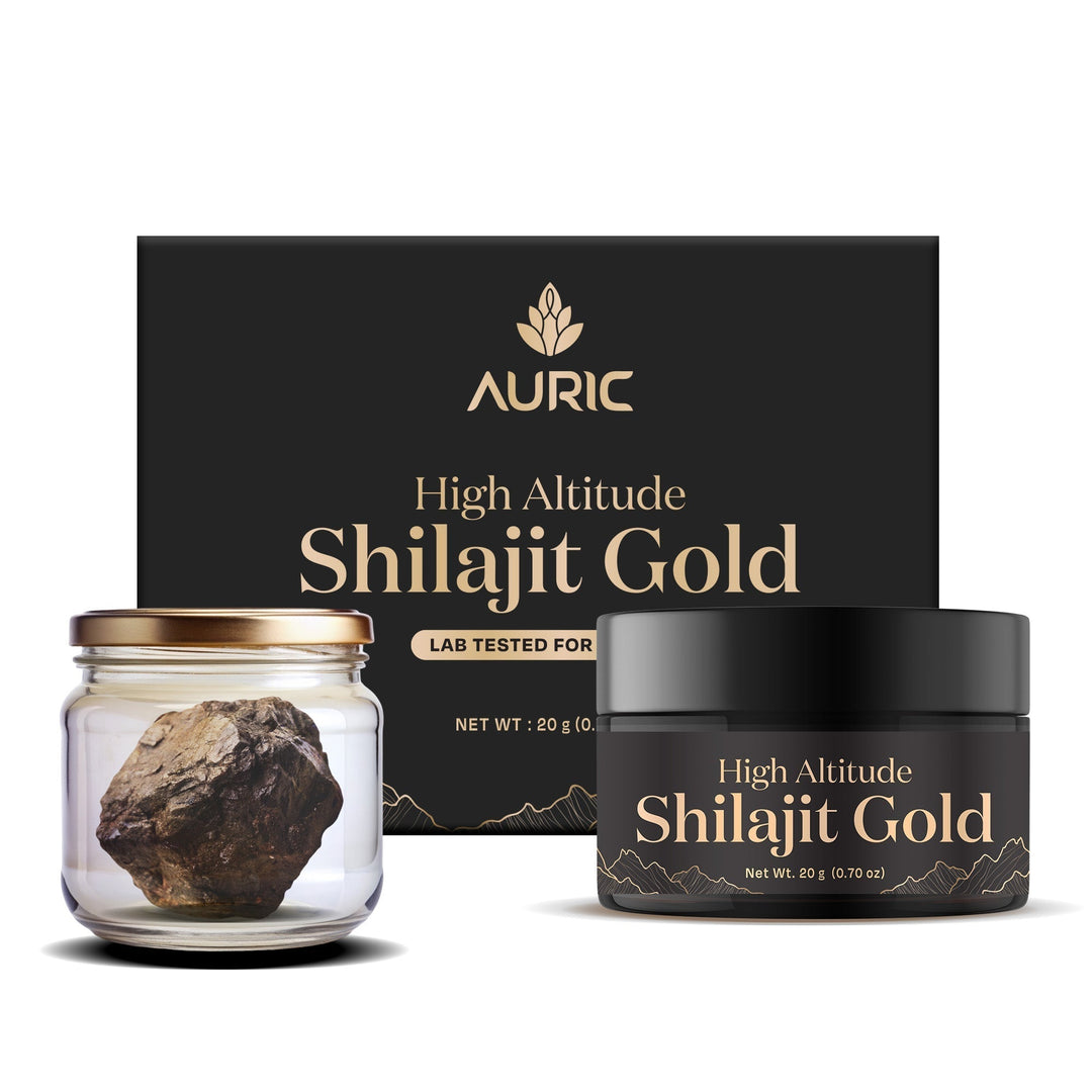Auric Lab Certified High Altitude Shilajit/Shilajeet Gold Resin 20g | 75% Fulvic Acid + Humic Acid |80+ Trace Minerals, Real Brass spoon and Shilajit rock with every order