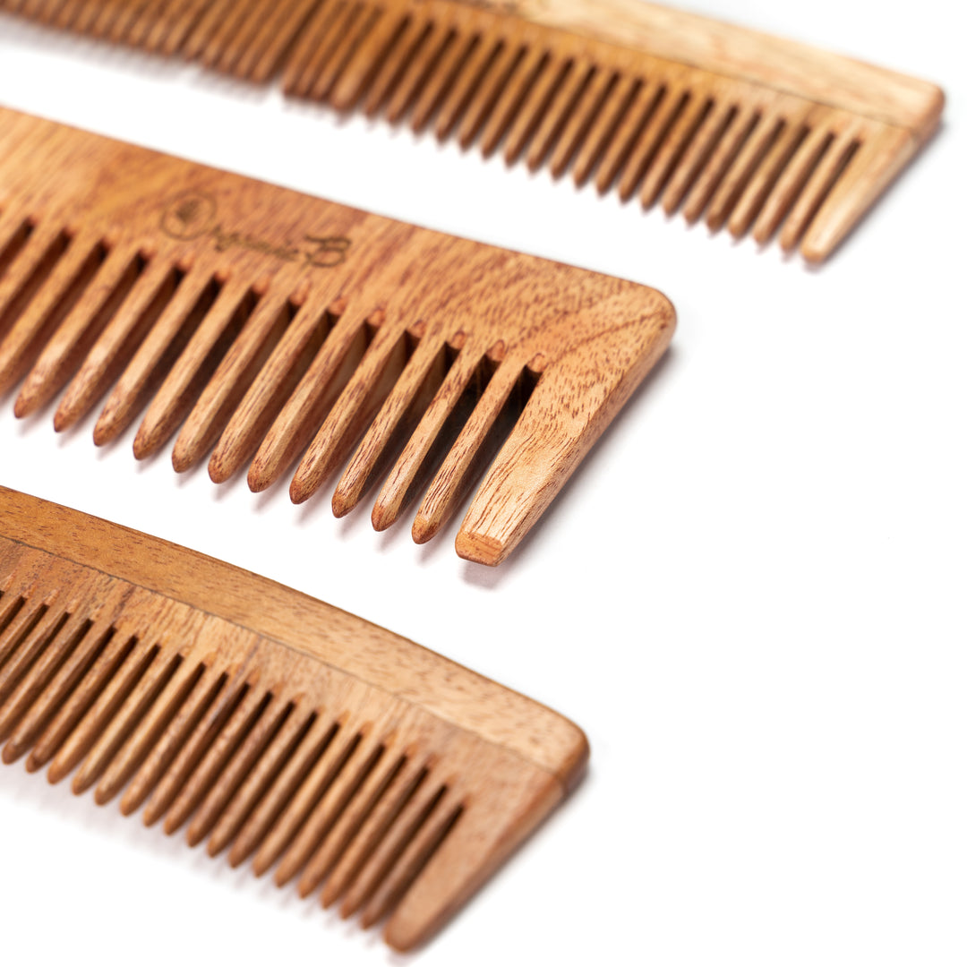 Organic B Neem Comb Set |3 Pcs |Dual + Handle + Wide Teeth