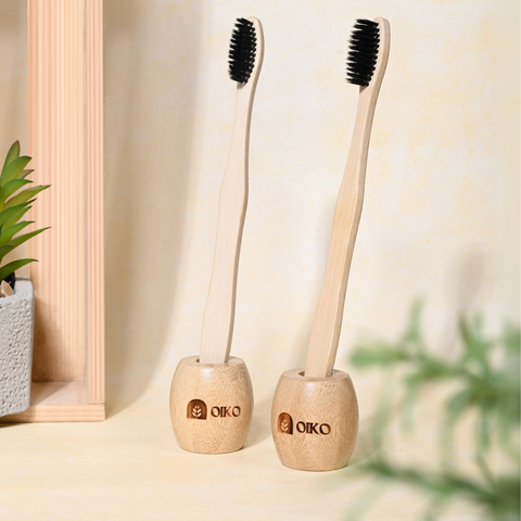 OIKO Bamboo versatile Holder | Elegant Storage for Toothbrush & Pen Pack of 2
