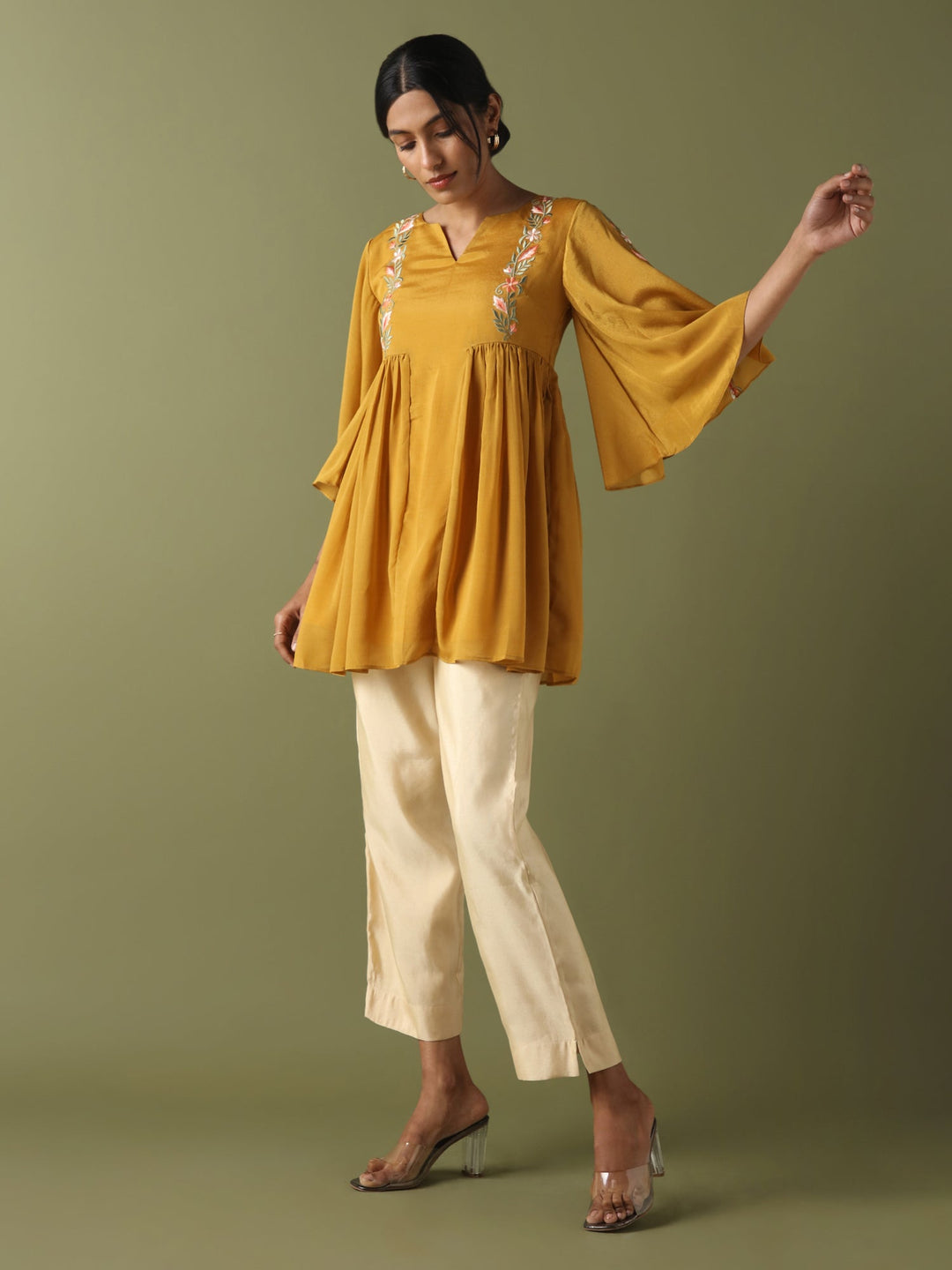 Dhwani Choksi Embroidered Tunic - Mustard