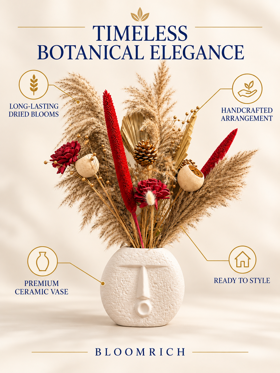 Visage Rustique – Face Vase with Dried Flowers