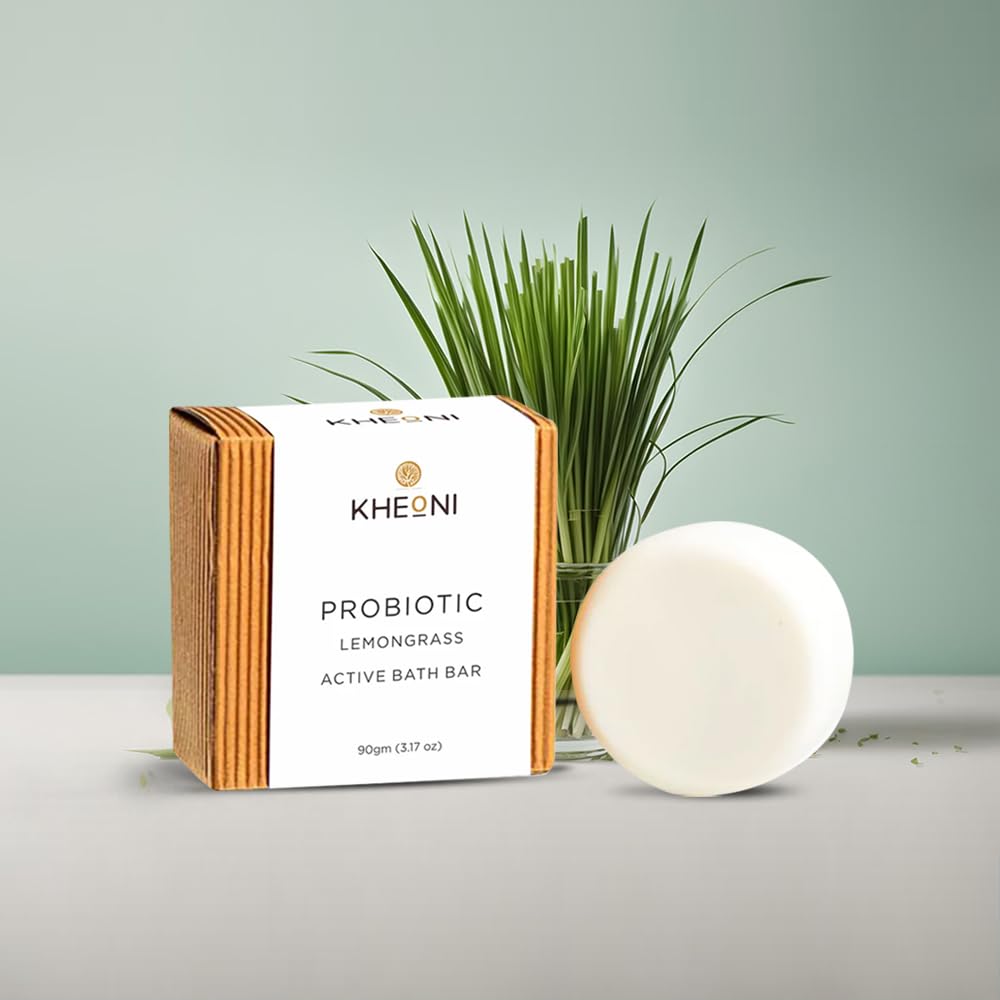 Kheoni Probiotic Lemongrass Active Bathing Bar and Shampoo Bar Soaps Combo Set | Natural Eco-Friendly, Chemical-Free Soap Deep Conditioning, Soft, Silky & Healthy Hair | Oil Control Deep Cleansing