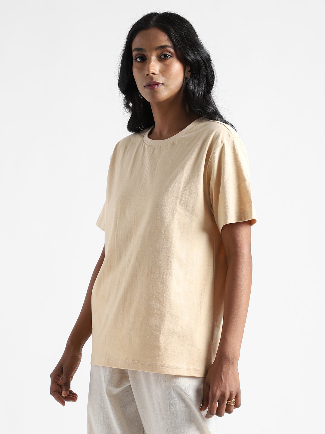 LivBio Women's T-Shirt | Rust Cream | 100% Organic Cotton | Naturally Dyed Fiber | Casual Crew Neck