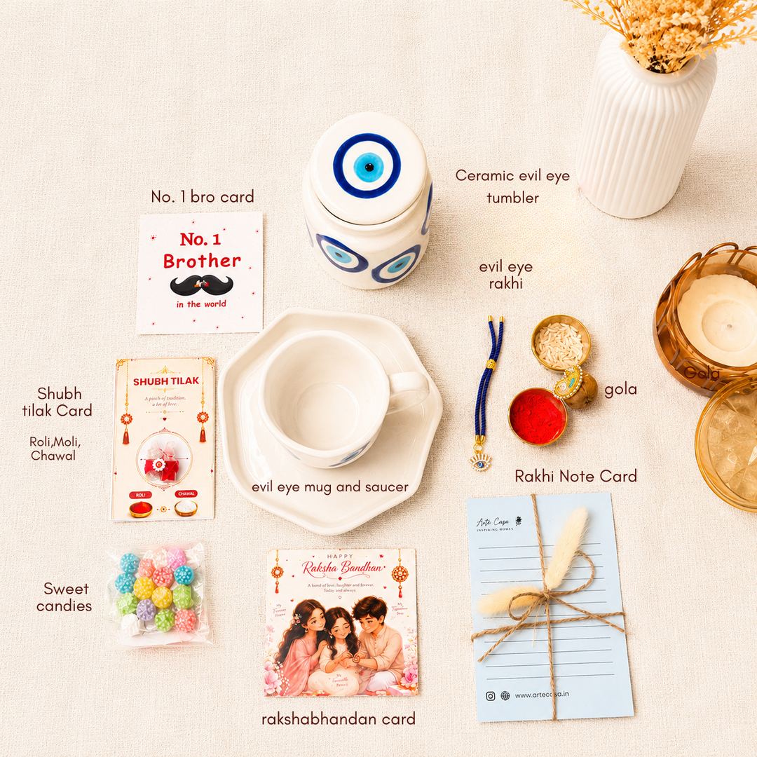 Blue Protection Rakhi Hamper | Evil Eye Rakhi Gift Basket for Brother & Bhabhi