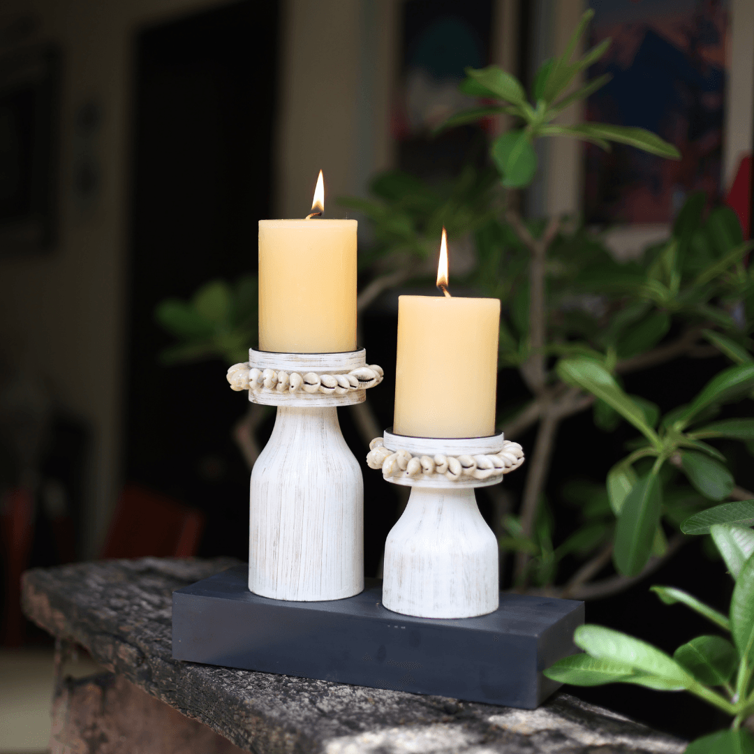 Goomti Twin Flames (White Candle Stands)