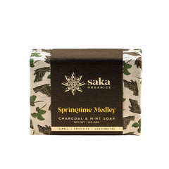 Saka Organics - Springtime Medley | Handmade Charcoal & Mint Soap with Exfoliating Scrub | Natural Spa Bar for Normal Skin - 120gm