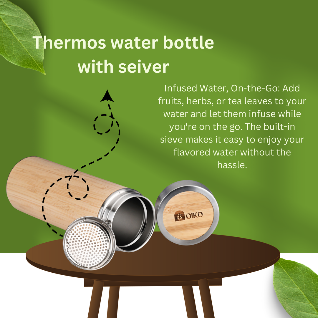OIKO Bamboo Stainless Steel Water Bottle (Insulated) 500 ML