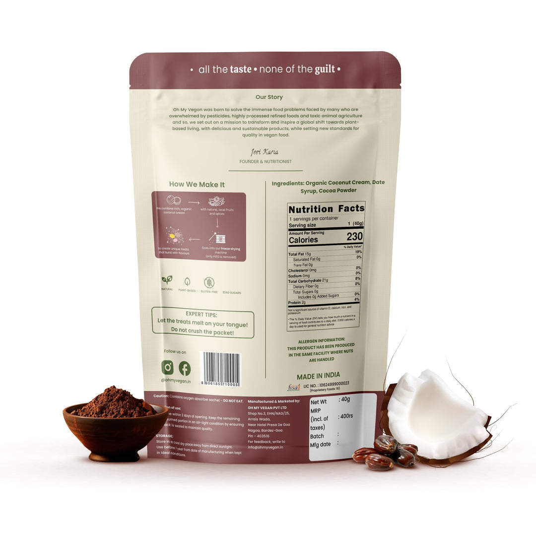 Oh My Vegan Chocolate Coco Melts – Healthy Plant Based Freeze-Dried Treats - 40 Grams