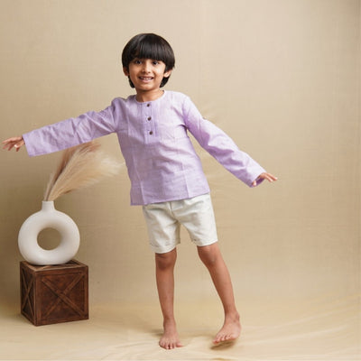 Earthy Wanderer' - 100% Handspun Khadi Boys' Set with Full Sleeve Button-down Shirt and Shorts