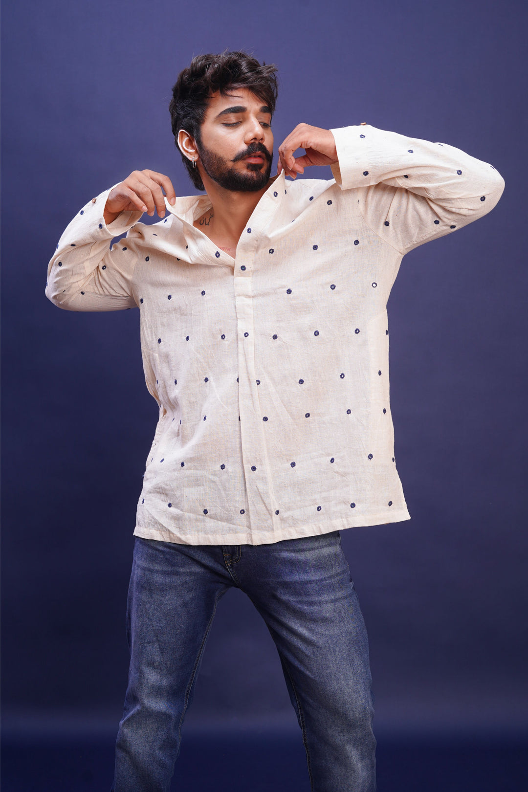Kala cotton mirror work forever kurta for men