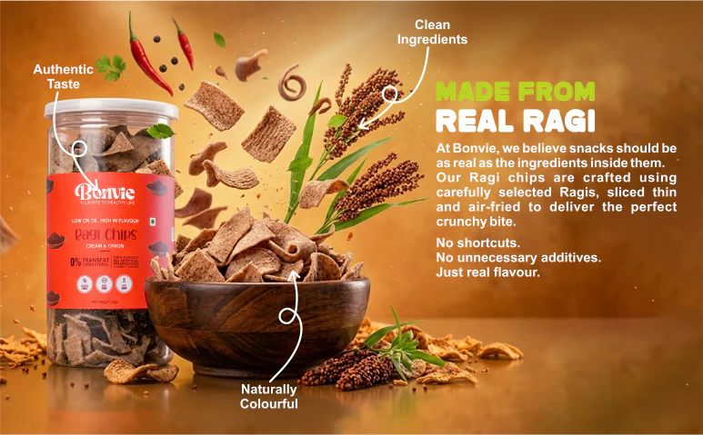 Bonvie Ragi Chips - Cream & Onion Pack of 3