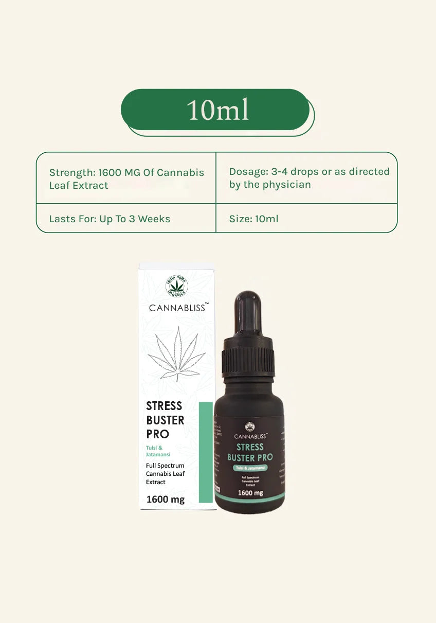 India Hemp Organics STRESS BUSTER PRO with 16% Cannabis Leaf Extract + Tulsi and Jatamansi