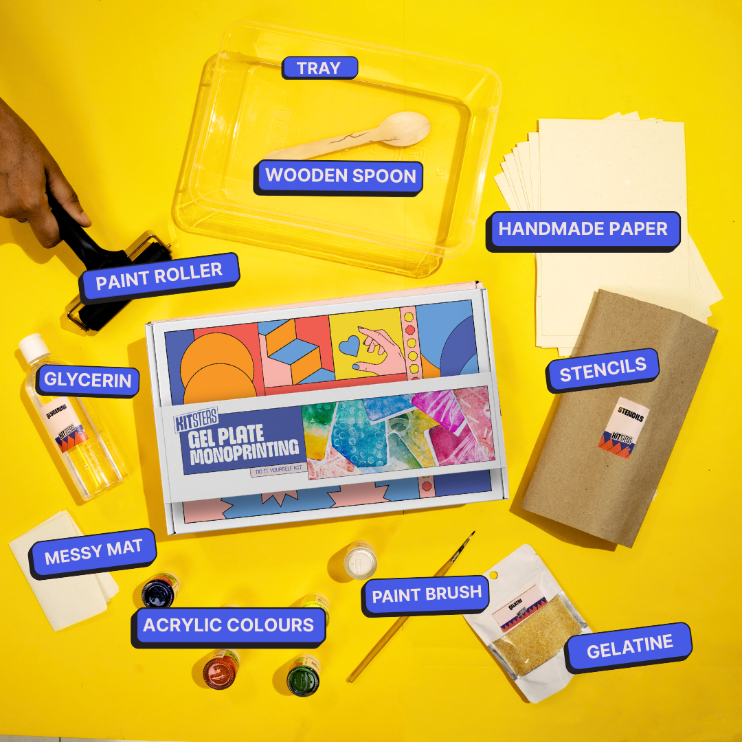 COMBO : DIY Handmade Paper Kit & DIY Gel Plate Monoprinting Kit