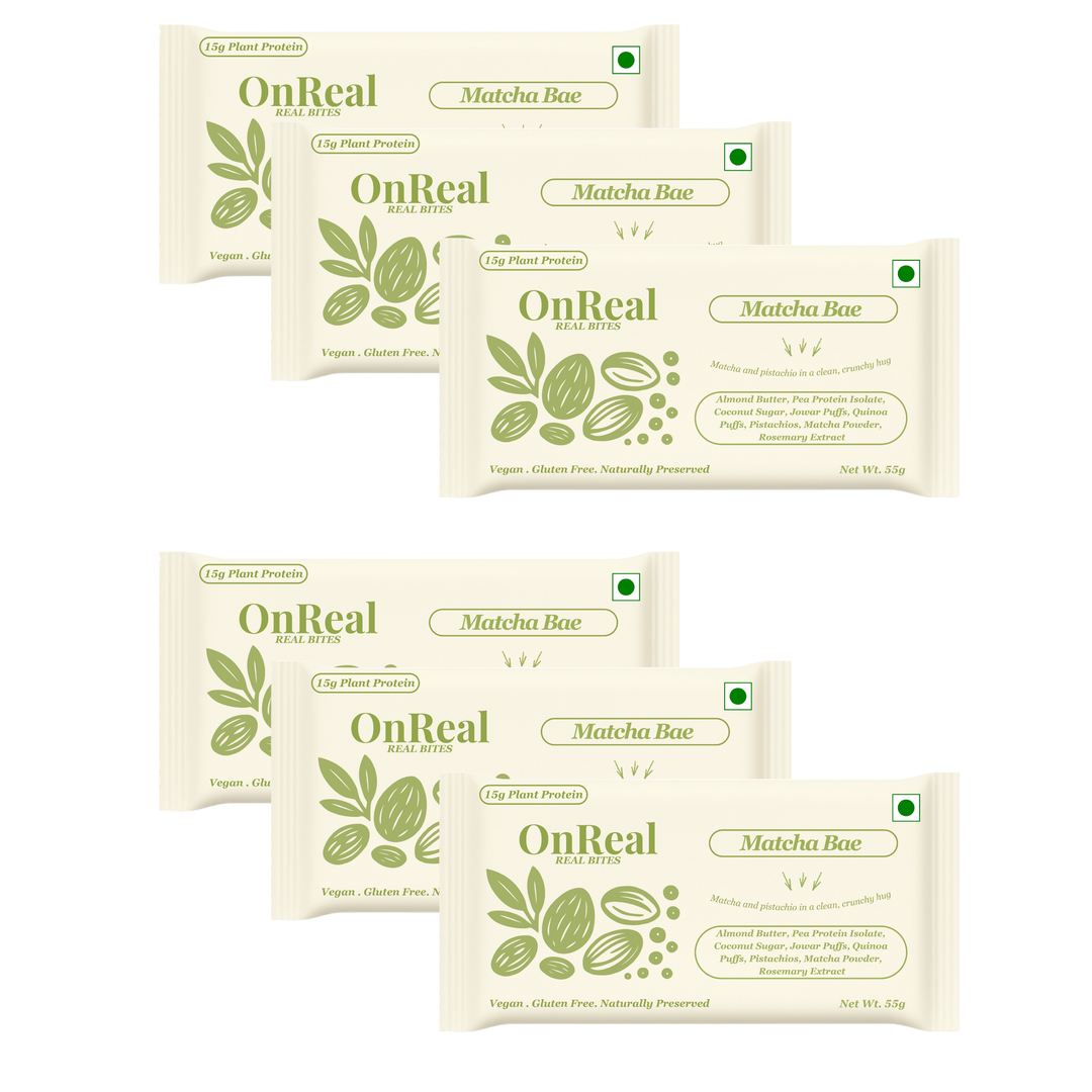 OnReal Matcha Bae Plant-Based Protein Bars | 15g Protein | No Refined Sugar | High Fiber | Almond Butter, Pistachios & Matcha | Vegan, Gluten-Free | Clean Label Snack