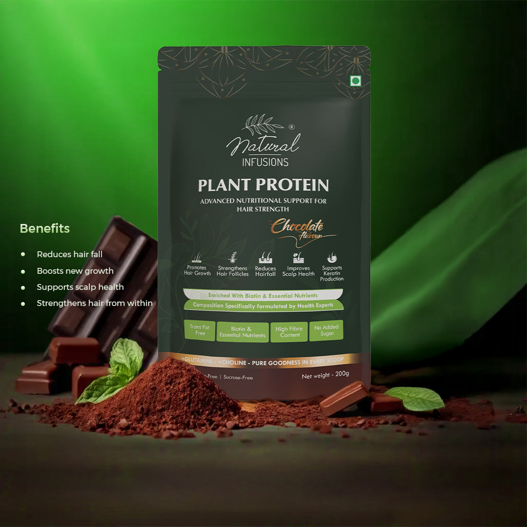 Natural Infusions Hair Growth Plant Protein Powder | Vegan, Soy-Free, Chocolate Flavour | 200g