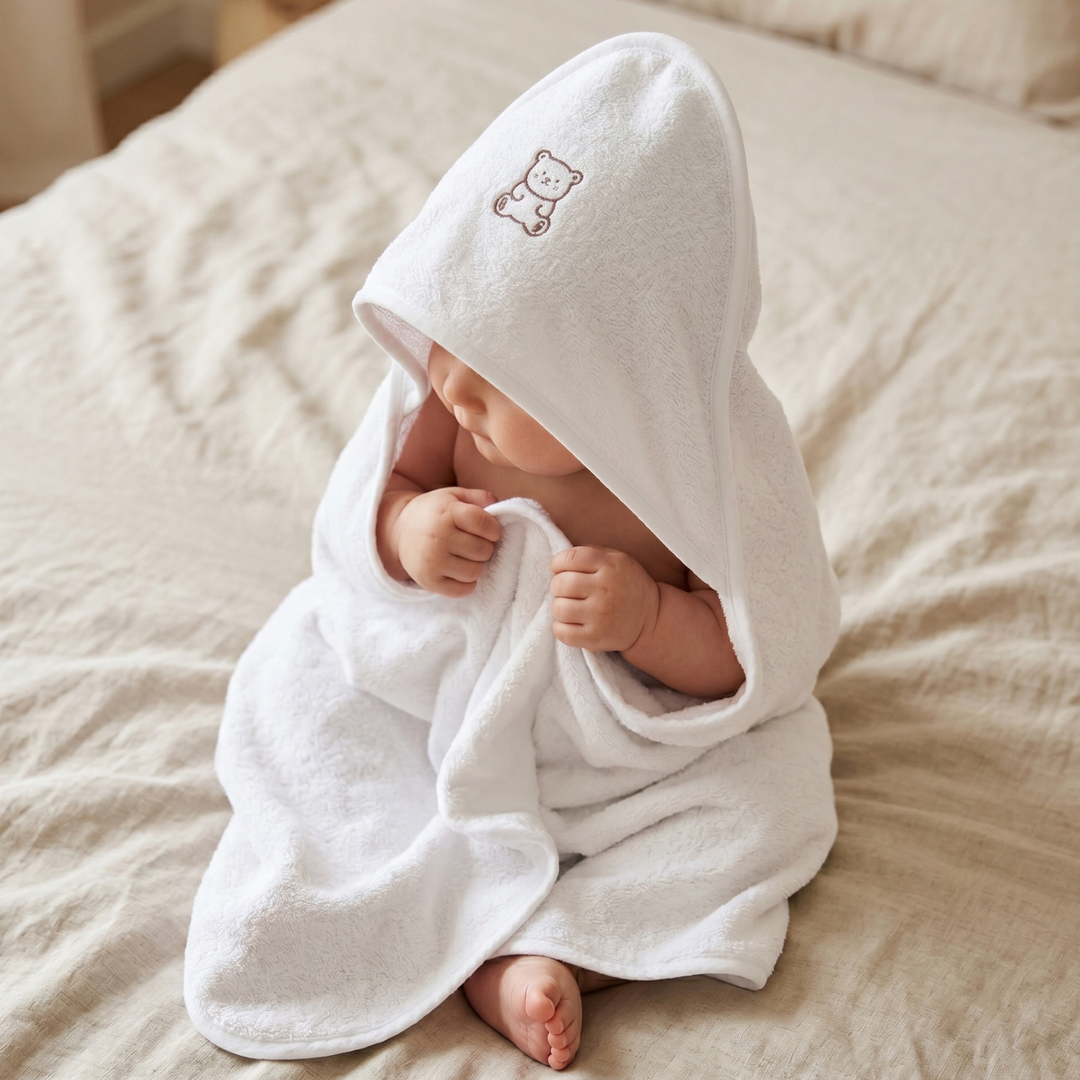 Country Village Baby Hooded Towel -Bunny Embroidered
