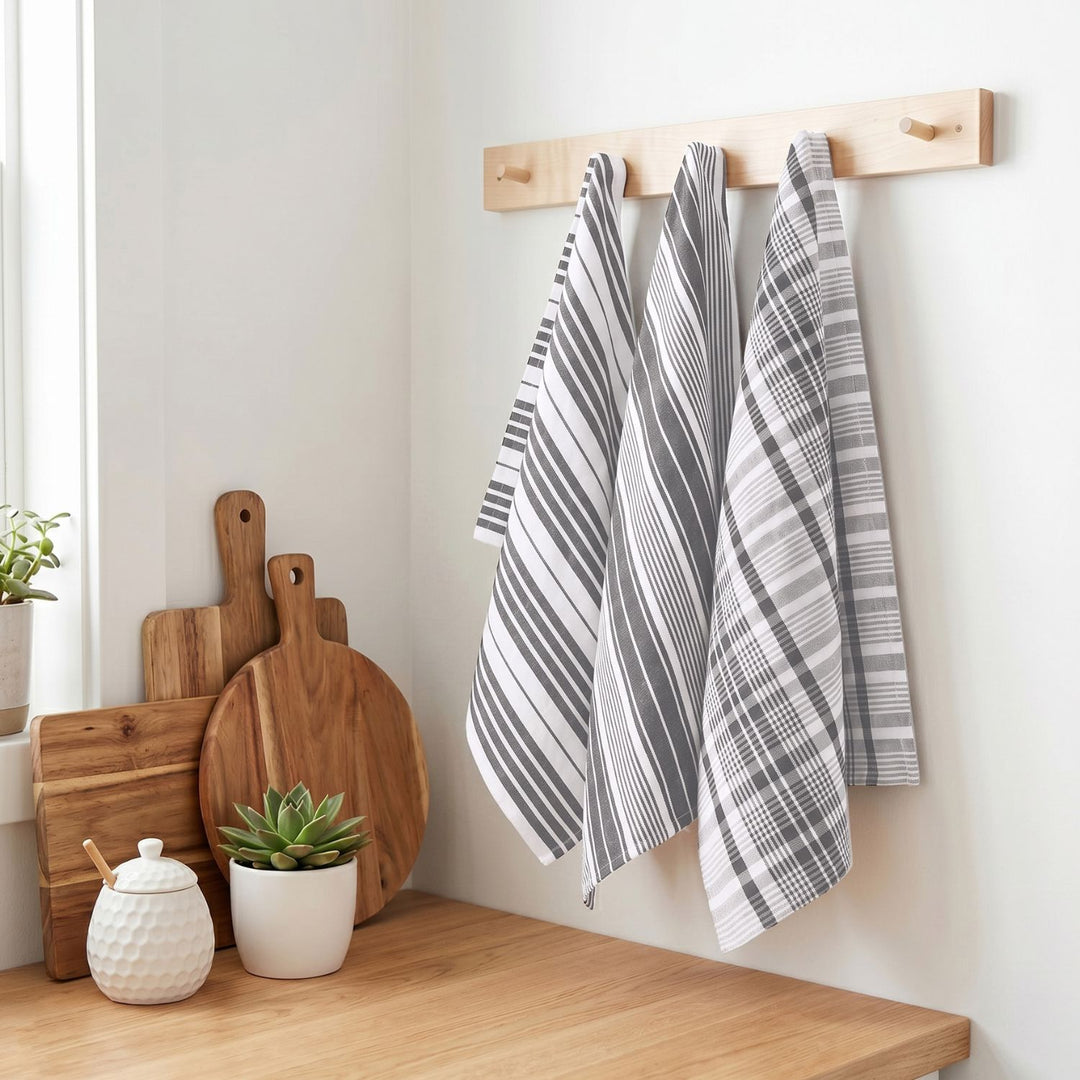 Striped & Checked Cotton Dish Towels ( Set of 3)