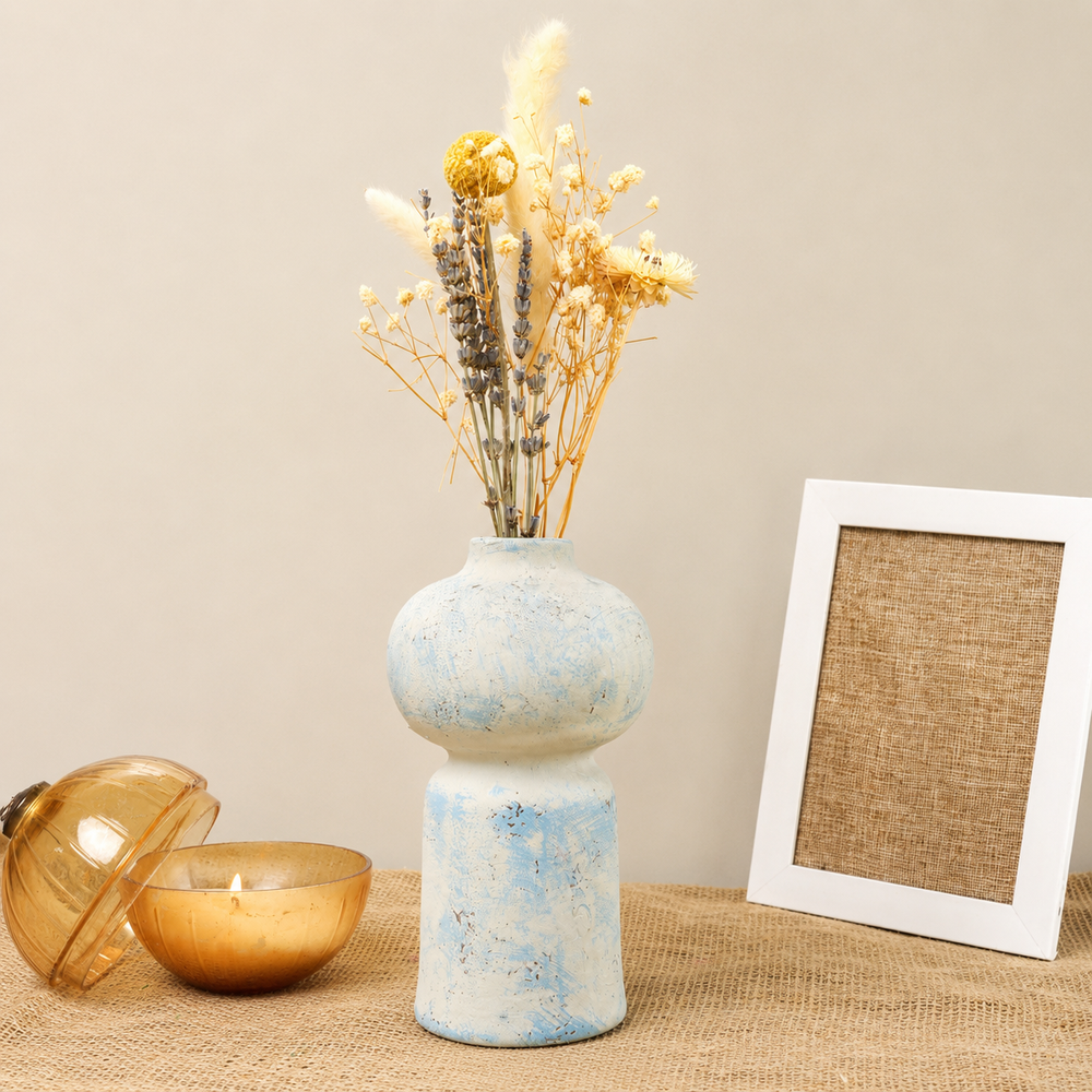 Coastal Bloom Blue & White Porcelain Vase with Dried Flowers | Home Décor