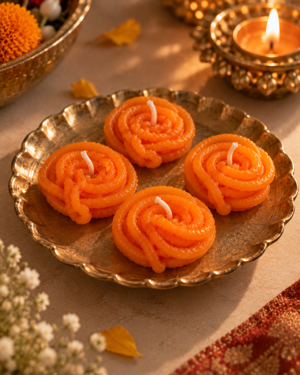 Jalebi Glow – Handcrafted Soy Wax Candle | Diwali Special | Set of 4/6